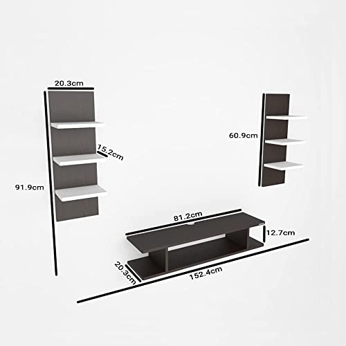 Image of ESTANTERIA Tv Unit Wall Mounted Engineered Wood TV Unit, TV Cabinet for Wall, TV Stand for Wall, TV Stand Unit Wall Shelf for Living Room, Set Top Box Wall Display Rack Stand(Wenge /White)(25x11x4Cm)