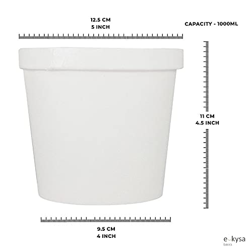 Image of [1000 ml, 10 Count, White Disposable Bagasse Paper Container with Lid | Eco-Friendly Bowl /Tub for Picnic, Travel, Food Truck | Ideal for Both Hot & Cold Food