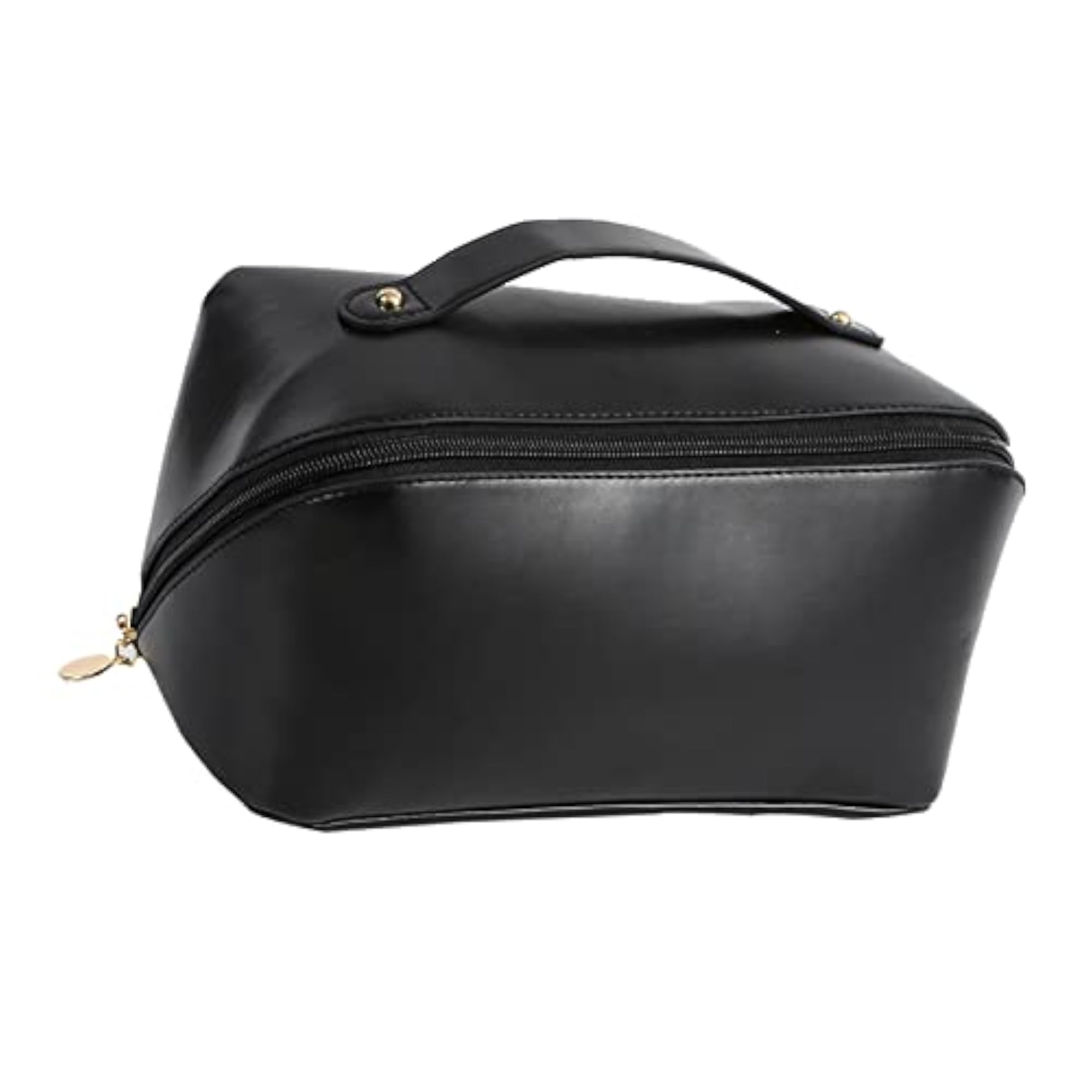 Portable Travel Toiletry Bag PU Leather Handbag Waterproof, Black