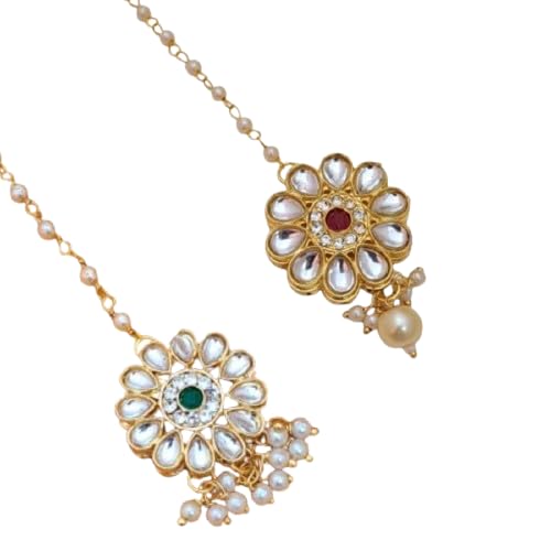 remcart Gold Plated Traditional Crystal Kundan Matha Patti/Maang Tikka for Women/Girl Set Of 2pc-picture-25