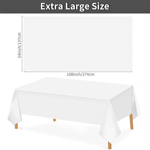 Image of Hxezoc White Disposable Plastic Tablecloth, 54 x 108 Inches Waterproof Table Cover for Wedding Birthday Party Baby Shower Decorations Outdoor Indoor Party Supplies