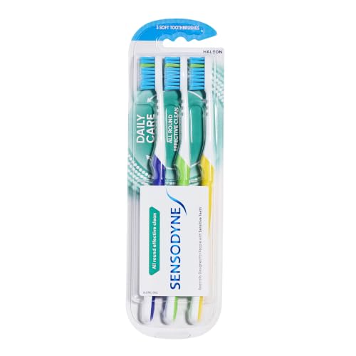 Sensodyne Daily Care Soft Toothbrush for Sensitive Teeth, 3 Pack | All Round Effective Clean
