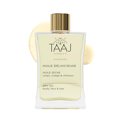 TAAJ | Huile Délhicieuse | Huile sèche de Beauté | Corps, Visage & Cheveux | Nourrit, Protège & Revitalise la peau | Peau Satinée | Cheveux Réparés |...