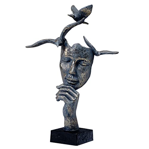 Kalttoy Máscara Pensador Resina con Estatua Pájaros Figurado Abstracta Escultura Moderna para Hogar