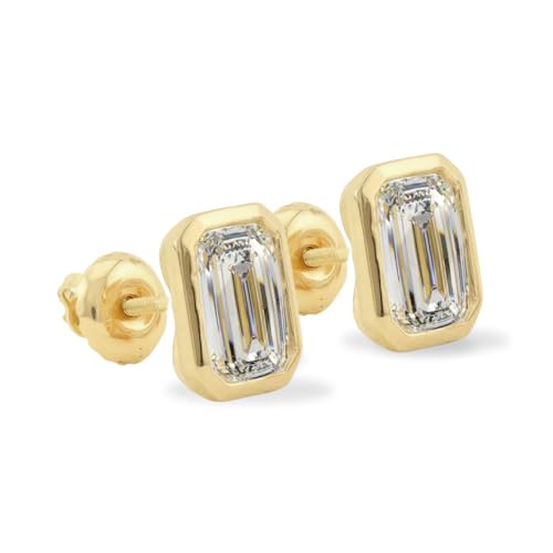 14K Solid Gold Lab Grown Moissanite Bezel Stud Earrings for Women | Round, Emerald, Cushion, Oval, Heart & Pear Cuts | Push Back & Screw Back | Hypoallergenic | Made in USA | Gift for Her3