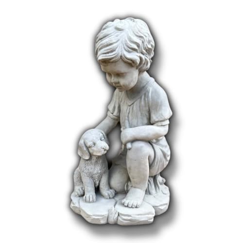 ALHFY Boy with Dog Figurine Outdoor Sculpture