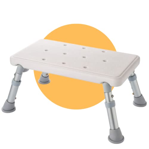OrtoPrime Escalón Baño Adultos - Banqueta Bañera Ancianos y Niños - Escalón Peldaño Acceso Bañera - Taburete Fisiológico para Inodoro Regulable en Altura - Banqueta de baño 3 Funciones EN 1