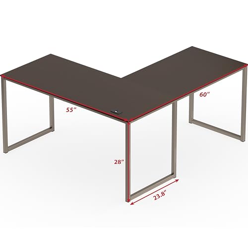 Image of SHW Mission 55 x 60 Inches L-Shape Home Office Computer Desk, Espresso