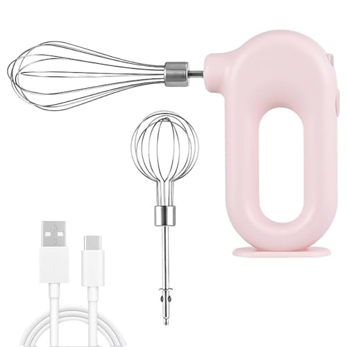 Espumador de Leche de Mano, Mini Batidora de Mano Batidor de Huevos Eléctrico Recargable Espumador de Café Batidora de Mano Inalámbrica para Huevos, Sopas, Cremas, Batidos(Rosa)