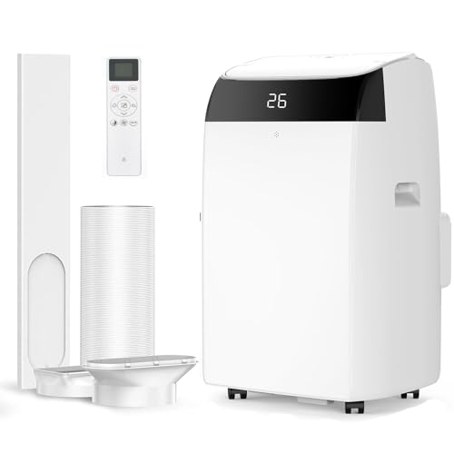Lidzopas 12000 BTU Portable Air Conditioner 3-in-1 Mobile AC Unit Cooling Fan Dehumidifier Dual Display 24H Timer Sleep Mode Remote Control Window Kit for Rooms Up to 550sq.ft