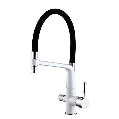 Robinet Cuisine 3 Voies Rotatif 360 Mitigeur Eau Pure et Double Commande Blanc