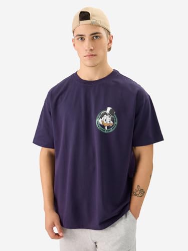 Image of The Souled Store Official Disney: Quack Hard Men and Boys Short Sleeve Round Neck Purple Cotton Oversize T-Shirt