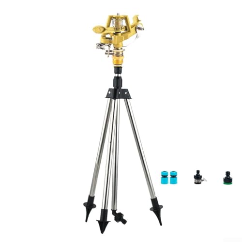 Posheliox Arroseur sur trépied - Tête en laiton robuste - Rotation à 360 degrés - Pour grande pelouse - Hauteur réglable de 48 à 94 cm