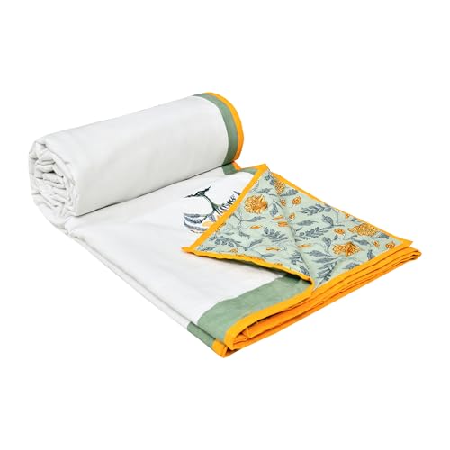 Image of BLOCKS OF INDIA 100% Cotton Dohar King Size Reversible Hand Block Printed Malmal Summer Dohar /Blanket (Green Tree of Life)
