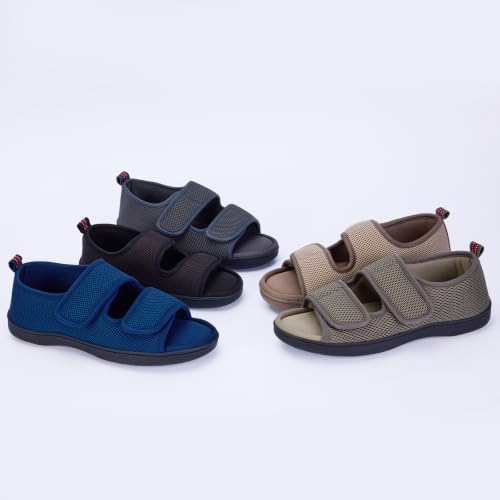 Image of WALKFUN Men's Slippers with Arch Support, Adjustable Mesh Diabetic Sandals