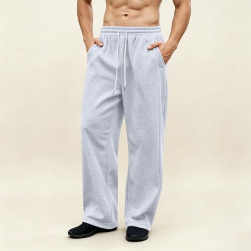 Mens Fleece Lined Sweatpants Straight Leg Open Bottom Pants with Pockets - image 2