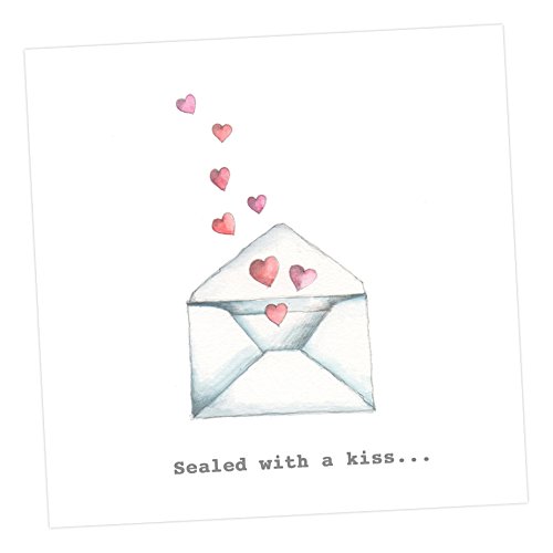 Crumble and Core Valentine's Day Card, Sealed with a Kiss, Watercolour illustration, Square Card 12 x 12cm