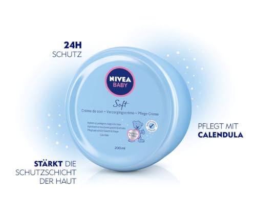 NIVEA BABY Soft Pflegecreme (200 ml), Hautcreme pflegt und schützt 24 Stunden lang, feuchtigkeitsspendende Creme für Babys mit Calendula – Ansicht 3