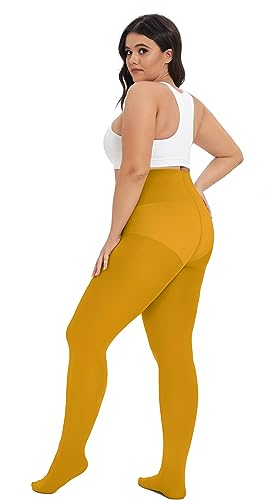 Image of CozyWow Plus Size Tights for Women 80D Soft Solid Color Semi Opaque Pantyhose High Waist 1X 2X 3X 4X
