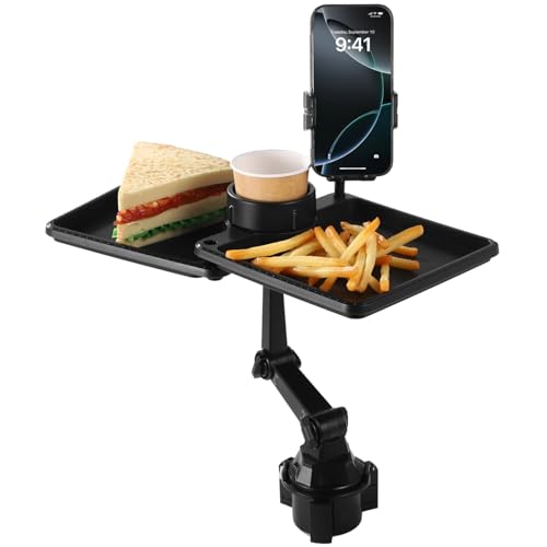Bandeja para comida y portavasos para carro ajustable 360° miniatura 1