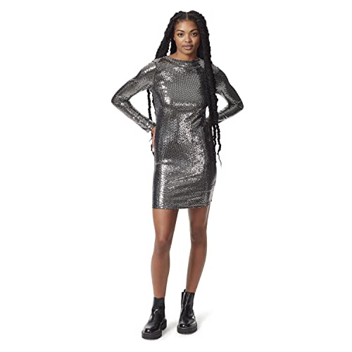 Circus NY Damen Alexi Mirror Kleid Cocktailkleid, Silber-Anthrazit, Groß