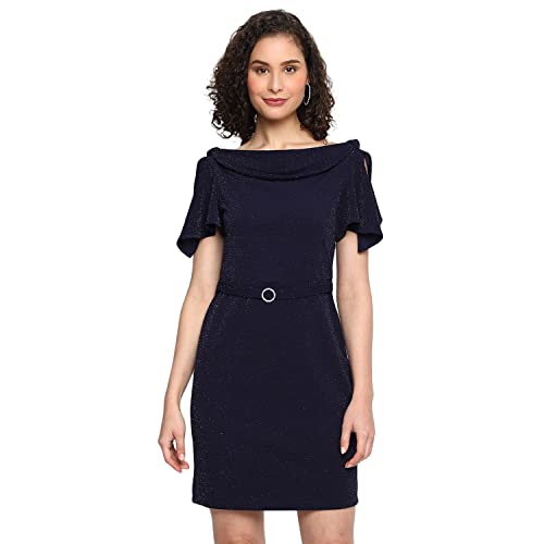 Image of Latin Quarters Solid Polyester Round Neck Women's Midi Dress