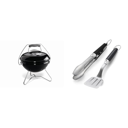 Weber Barbecue à Charbon Portable Smokey Joe Premium 37cm - Couvercle Verrouillable et Transportable & Ustensiles de Cuisine - Kit 2 accessoires en acier inoxydable