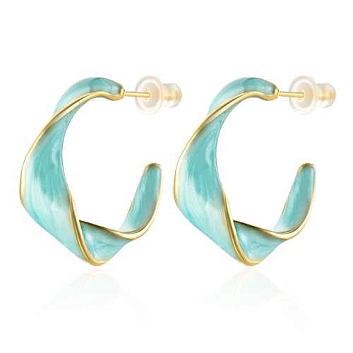 Cicy Bell Twisted Hoop Earrings for Women Alloy Vintage Enamel Oil Dripping 925 Sterling Silver Needle Round Huggie Earring Jewelry Gifts