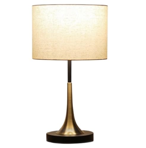 Lampe de table en métal avec abat-jour rond en tissu pour chambre