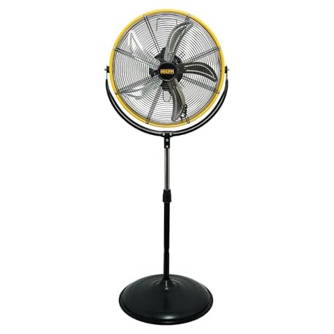 HiCFM 20" Tilting Pedestal Fan, 4300 CFM High Velocity 3-Speed Standing Fan with 1/5 HP Powerful Motor for Residential, Commercial, Industrial, Warehouse, Garage, Workshop - UL Safety Listed (Yellow) Cover