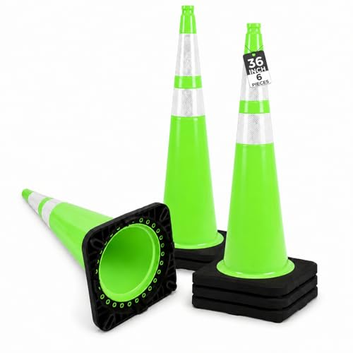 Image of BESEA 6 Pack 36 Inch Green Traffic Cones with Wide Weighted Base