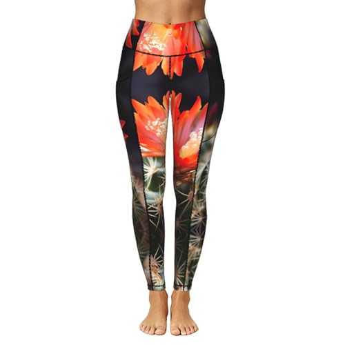 Legging de salle de sport imprimé cactus avec poches femme