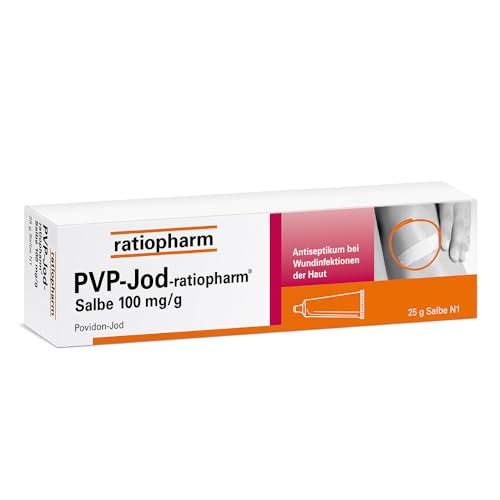 PVP-Jod-ratiopharm® Salbe: keimtötende Wirkung bei oberflächlichen Wunden, Verbrennungen, Entzündungen und Infektionen auf der Haut, mit Povidon-Iod, 25g