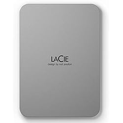 LaCie Mobile Drive, 2 TB, HDD portátil externa - Moon Silver, USB-C 3.2, para PC y Mac, reciclado después del consumo con Adobe All Apps Plan y servicios Rescue (STLP2000400)