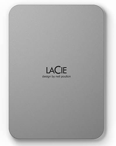 LaCie Mobile Drive, 5TB, External Hard Drive Portable - Moon Silver, USB-C 3.2, for PC and Mac, Post-Consumer Recycled, with Adobe All Apps Plan (STLP5000400)