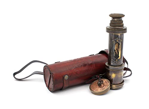 Pirate Brass Telescope, Spyglass Collapsible Monocular Decorative Telescope With Glass Optics For Kids Travel, Hiking, Hunting, Navigation With High Resolution, With Lid And Finish By Black Antique #TOP4