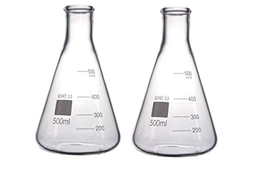 Rocwing - Borosilicaat 3.3 Glas Graduated Conical Erlenmeyer Flask voor Laboratorium (500ml, 2 in een verpakking)