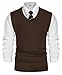 PJ PAUL JONES Mens Knit Vest V Neck Wool Blended Sweater Vest Contrast Sleeveless Knitwear Coffee XL