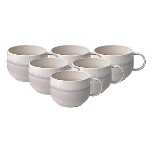 Villeroy & Boch like. by Perlemor Sand Kaffeetassen 6er Set, 190 ml, Kaffeeobertasse im Pottery Look mit Effektglasur, 12x9x6,5cm, Premium Porzellan