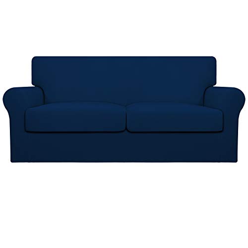 Image of Easy-Going Stretch Oversized Loveseat Couch Cover for 2 Cushion Washable | Sofa Slipcover for Stretch 2 Separate Sectional Cushion Couch - Furniture Protector for Pets, Kids Navy