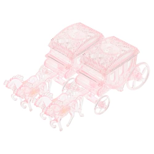 HOMSFOU Lot de 2 Boîtes à Dragées de Carrosse Transparent Rose, Coffret Bonbons Décoratif pour Mariage, Anniversaire et Fête, Boîte D’emballage...
