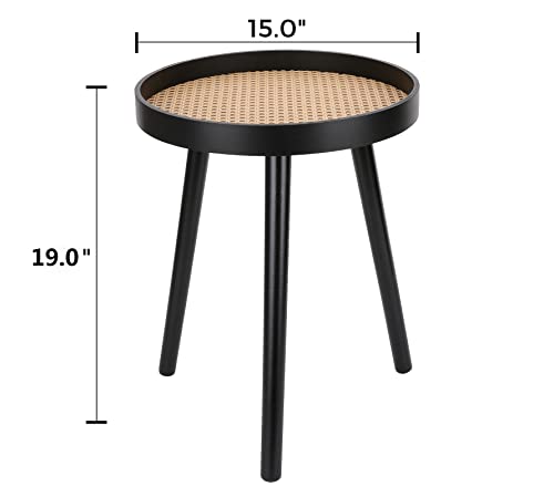 Rattan Round Side Table, Black Small End Table, Accent Table, Modern Boho Bedside Table, Mid-Century Patio Side Table, End Tables For Living Room Bedroom Office Balcony #TOP2