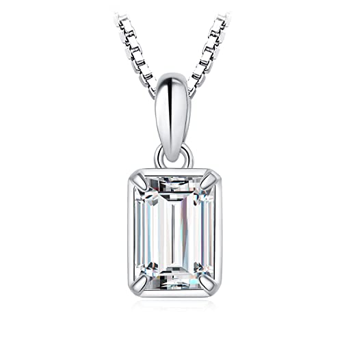 JewelryPalace Collier Solitaire Argent 925 Diamant Simulé Fiançailles Mariage Plaqué Or Blanc Simple 45CM, Pendentif Moissanite Taille Rectangle Promise...