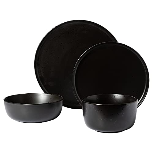 Image of Gibson Elite James Street Stoneware Matte Reactive Double Bowl Dinnerware Set - Pepper Black, Service for 4 (16pcs)