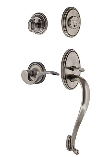 Nostalgic Warehouse 767313 Classic Plate S Grip with Right-Handed Manor Lever Entry Set, Backset Size: 2-3/8, Antique Pewter