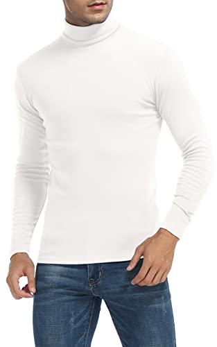 MLANM Mens Long Sleeve Turtleneck Jumper Casual Slim Fit White XL