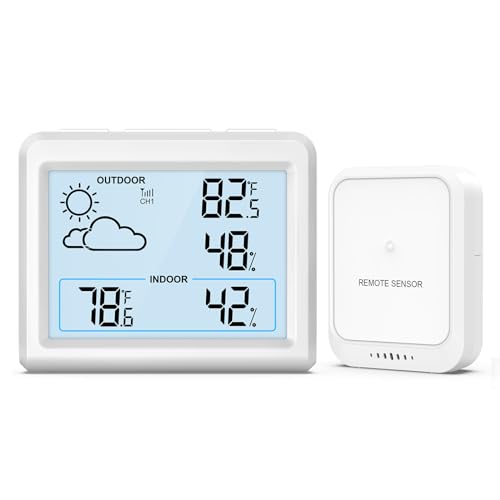 ORIA Digital Thermometer Hygrometer, Wireless Weather Station with Sensor, Indoor Outdoor Temperature Humidity Monitor with Weather Forecast, Max/Min Value, Backlight, for Home, Office