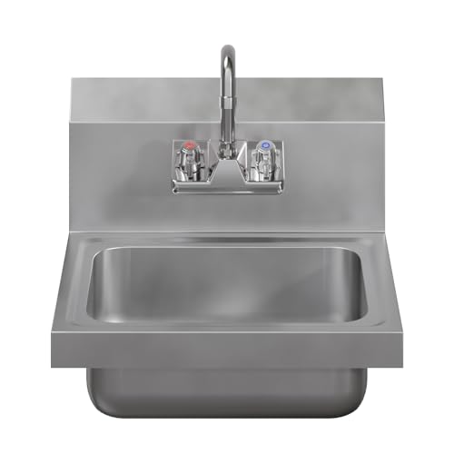 Image of Stainless Steel Wall Mounted Hand Sink 17 in. x 15 in. with Gooseneck Faucet