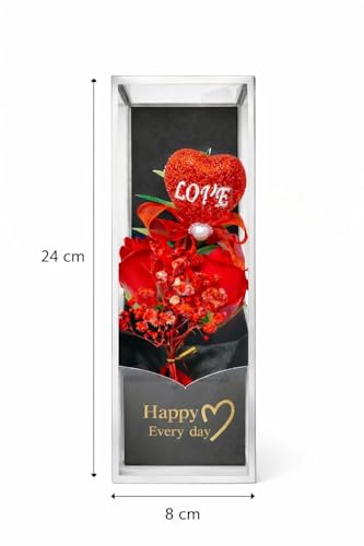 Image of Yadava Artificial Red Rose Flower for Valentine Day Gift Romantic Gift for Girlfriend Boyfriend Husband Wife | Cute Star Keychain, Message Bottle & Love Cards in Premium Gift Box (red Bouquet)
