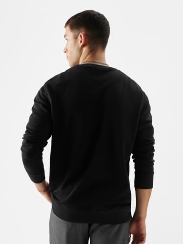 Image of The Souled Store Black Mens Regular fit Full Sleeve Solids Cotton and Polyester Sweatshirts Shirts Casual Button-Down Half Sleeve Printed Graphic Short Sleeve Casual Fashionable